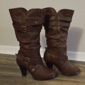 Brown faux leather boots